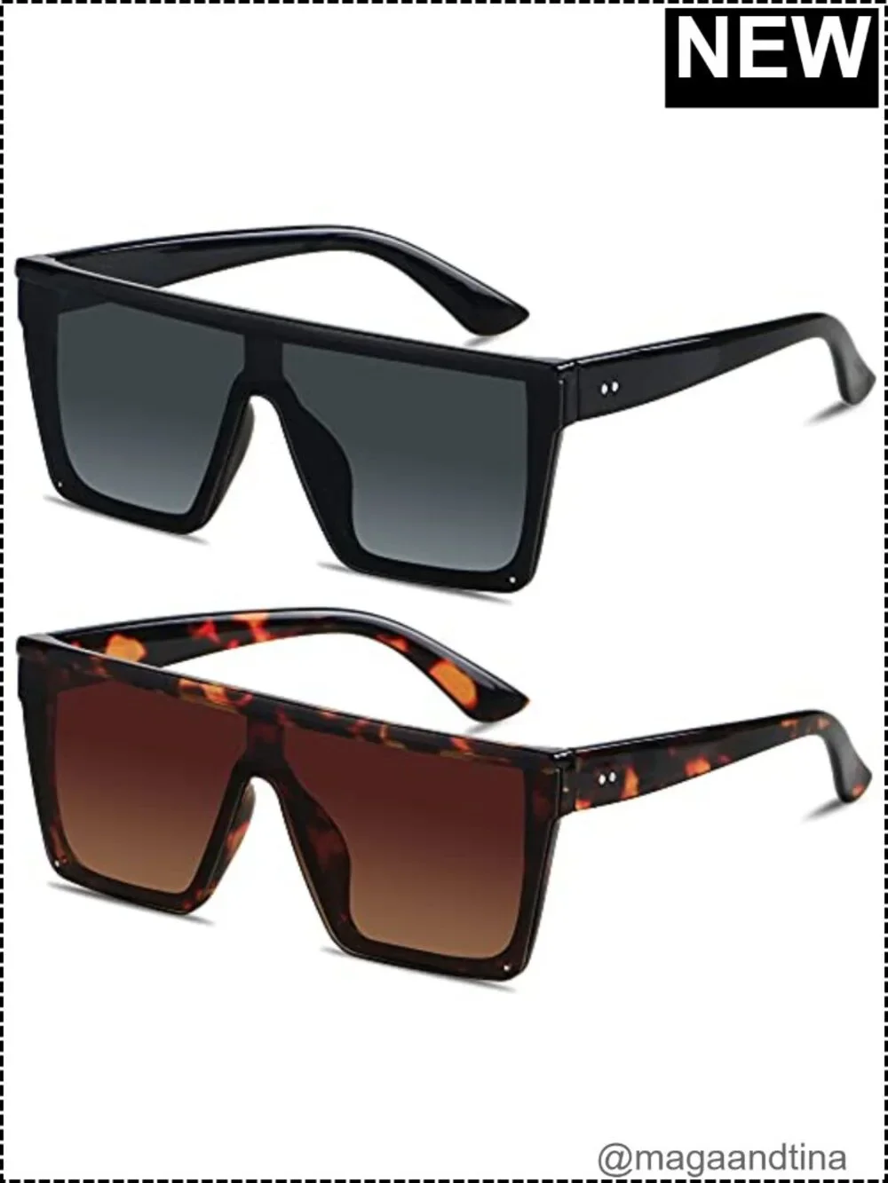 Oversized Flat Top Square Sunglasses UV400 Shield for Women Men